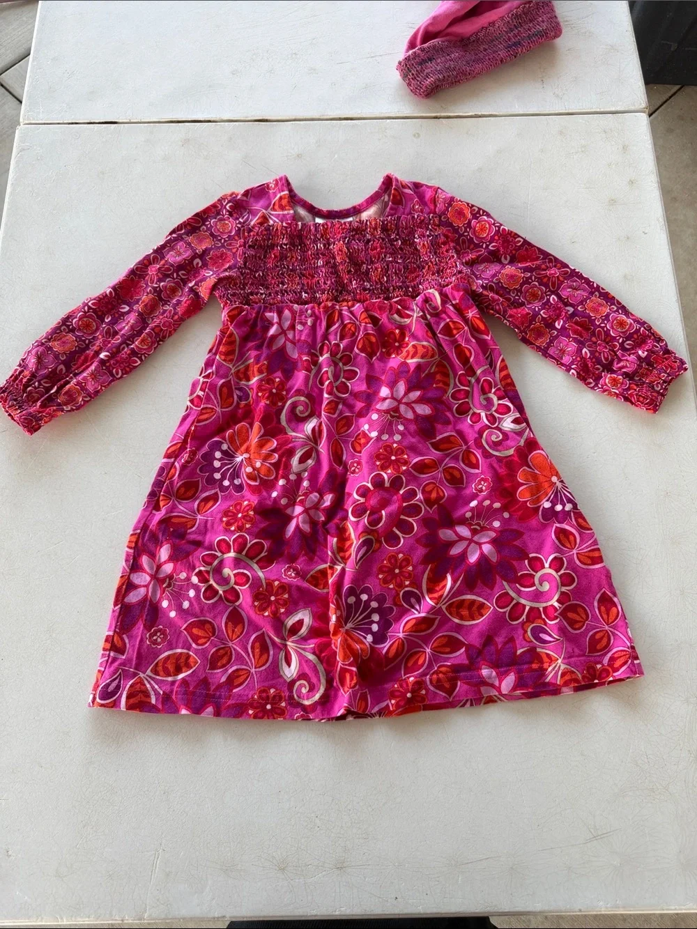 Hanna Andersson Pink & Purple Floral Smocked Long-Sleeve Dress